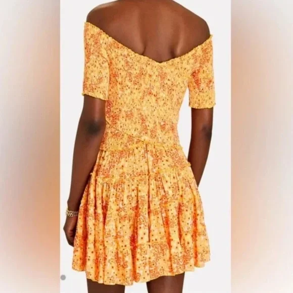Poupette St. Barth Soledad Off The Shoulder Mini Dress Size S Orange Yellow